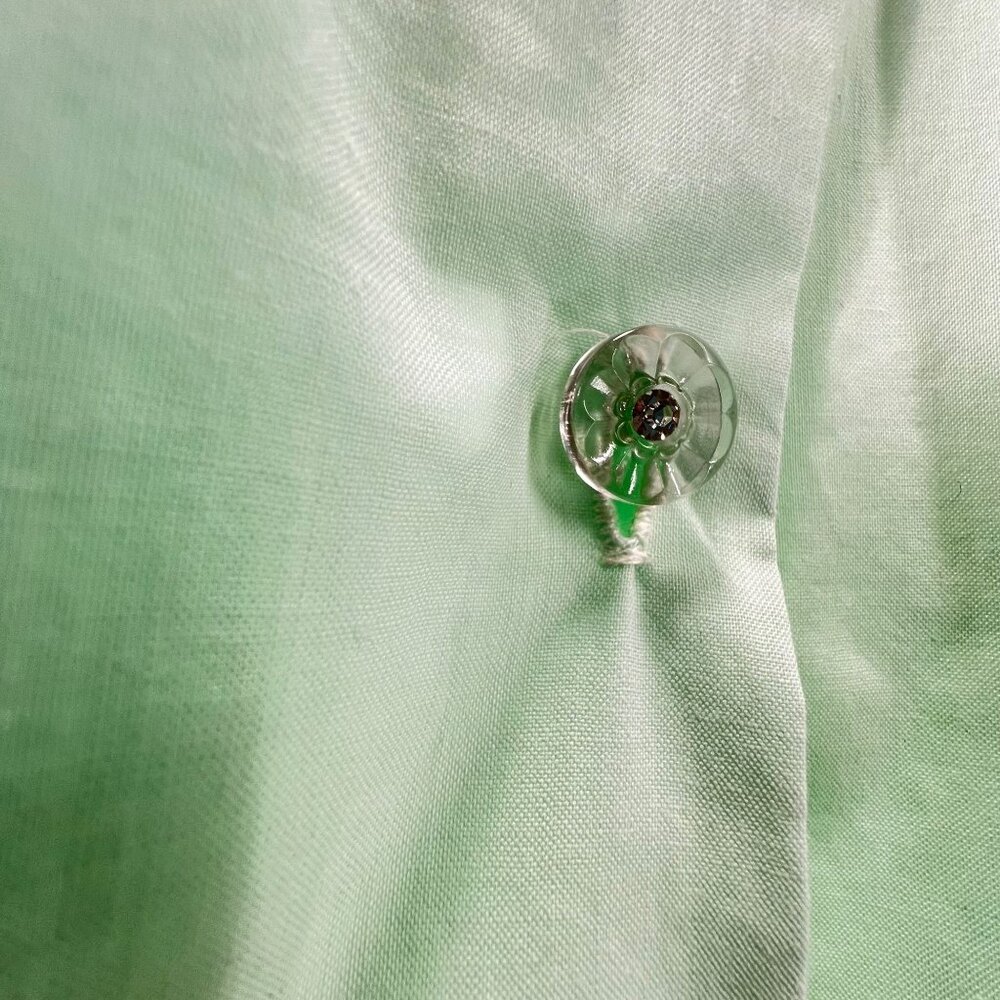 Vtg Lisanne Mint Green Button Down Housecoat Robe Lace Collar Pockets Cotton SS - Picture 11 of 16